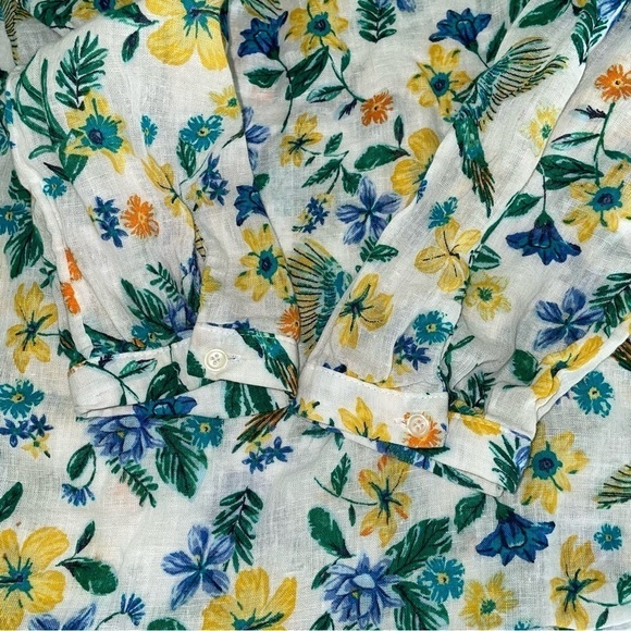 Old Navy MEDIUM The Tunic Shirt Linen blend Hummingbirds Floral green yellow - Picture 4 of 6